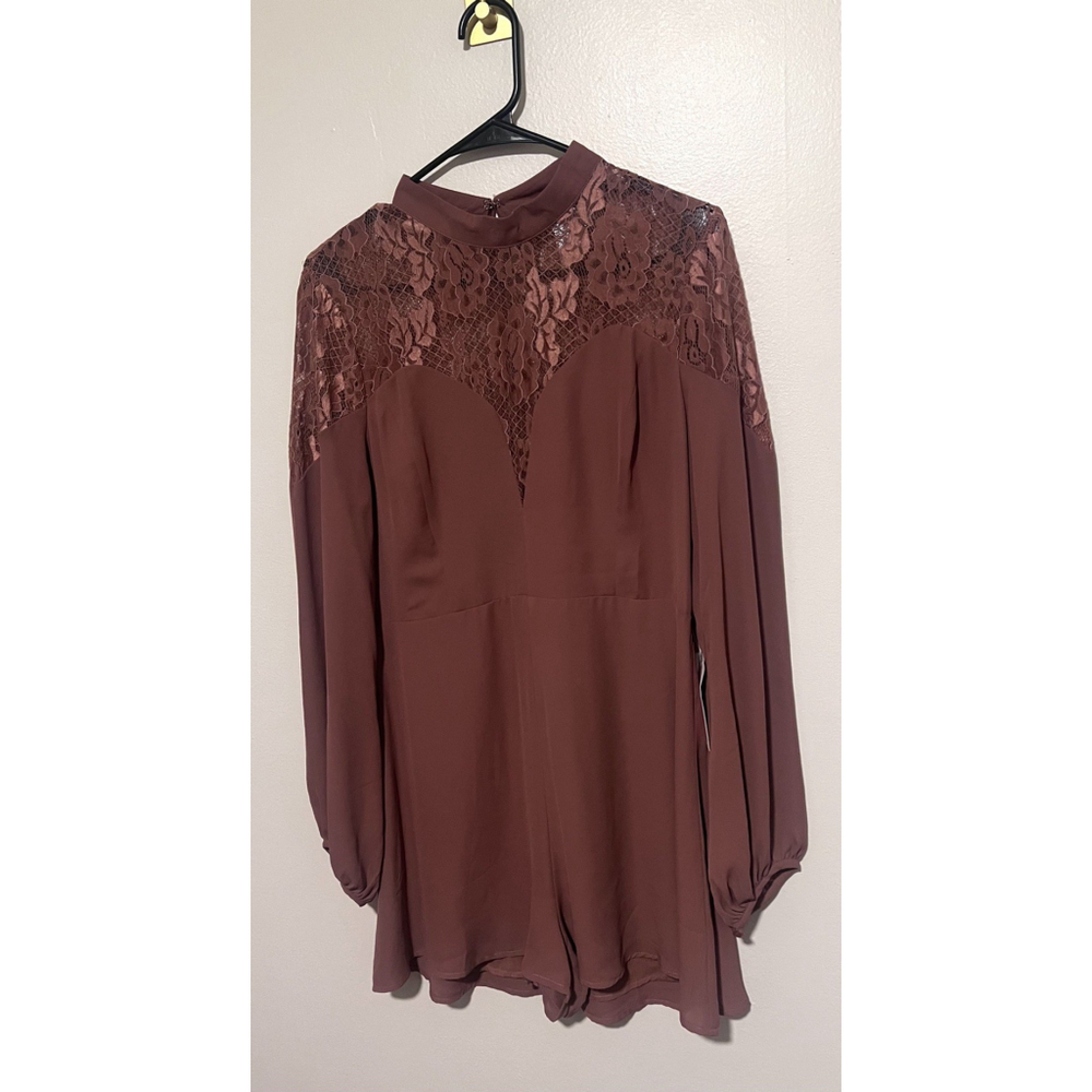 NWT Lush Boutique Romper Women’s Large Brown Lace One Piece Dressy Lined NEW